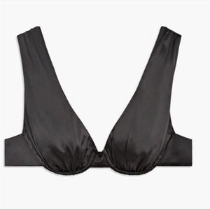 WeWoreWhat Black Satin Underwire V-neck Bra Top